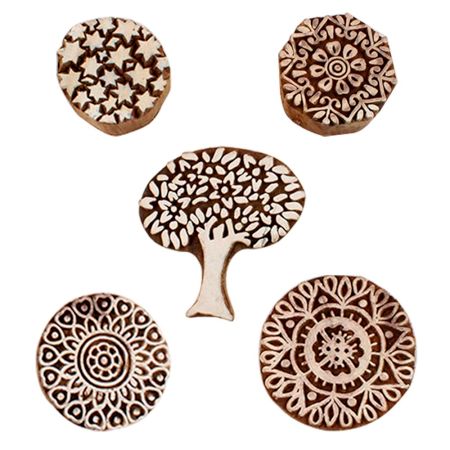 Set of 5 Piece New Mix Wooden Printing Blocks